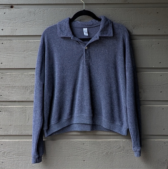 Alternative Apparel Navy Blue Terry Cloth Long Sleeve Polo Shirt XS - Picture 1 of 7